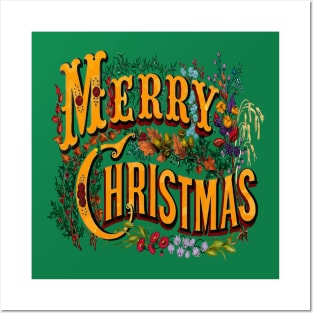 Vintage Style Merry Christmas Holiday Greeting Vector Art Posters and Art